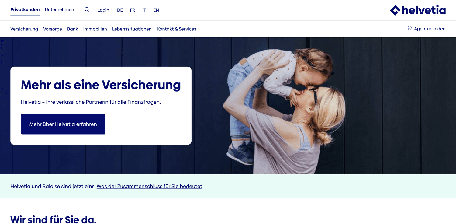Helvetia Baloise private-customer page, rebuilt with Stardust